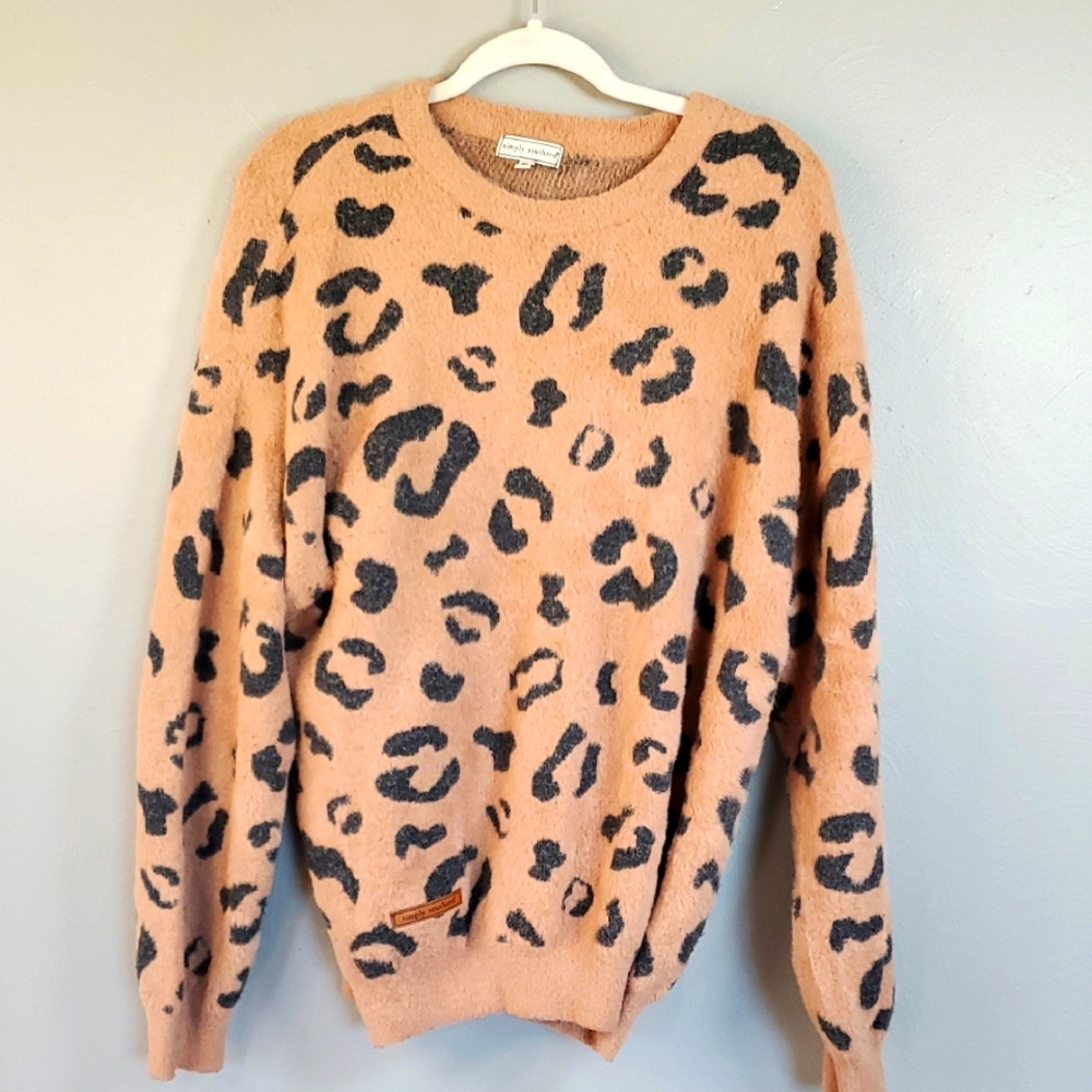 Simply Southern Leopard Print Sweater, Brn & Blk. Size XL